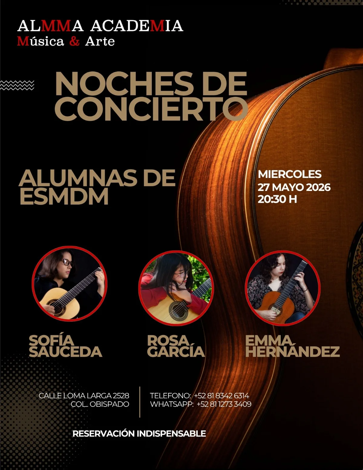Noches de Concierto — Alumnas de ESMDM · Sofía Sauceda, Rosa García, Emma Hernández — 27 mayo 2026