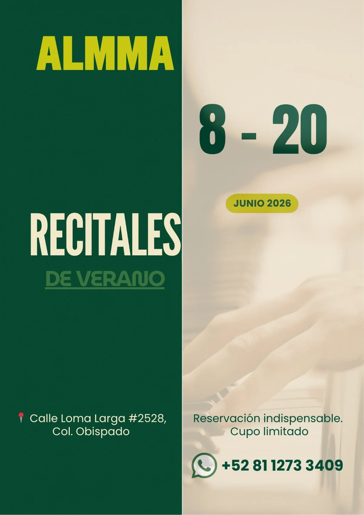 ALMMA Recitales de Verano — 8 al 20 de junio 2026 — Calle Loma Larga 2528, Col. Obispado